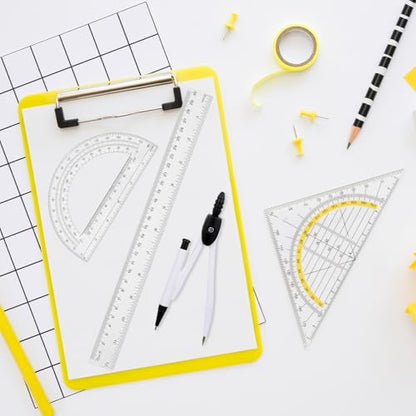 Student Protractor and Compass Set, 3 Pcs Geometry Math Set, 12 Inch Plastic Clear Ruler, Compass for Geometry and 180 Degree 6 Inch Protractor for Drawing Measuring School Office (Classic)