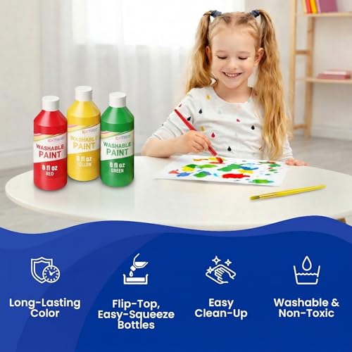 EXTRIC Washable Paint for Kids 6 PK x 8oz Bottles Tempera Finger Paints