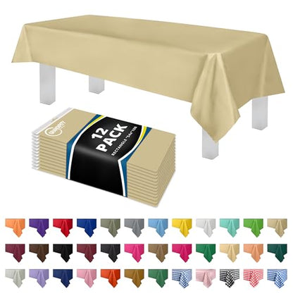 Grandipity Plastic Table Cloth Disposable 12 Pack 54” x 108” Rectangle - color: Beige, size: 54in. x 108in. Rectangle
