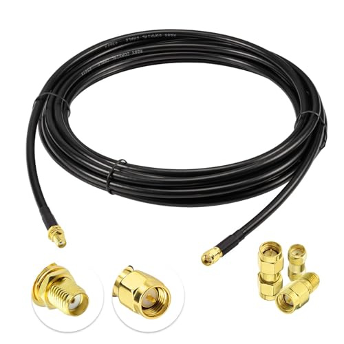 Superbat SMA Male to SMA Female Bulkhead RF Coaxial Cable RG8X Cable 15ft + 3pcs RF Coax SMA Adapter Kit for SDR Antenna Ham Radio,3G 4G LTE Antenna,ADS-B,GPS etc. - size: 5M/16.4FT RG8X