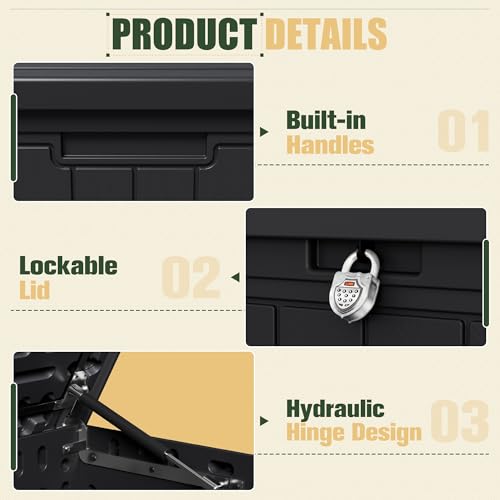 JUMMICO HDPE 270 Gallon Deck Box Double-Wall with Divider - color: Black, size: 270 gallon