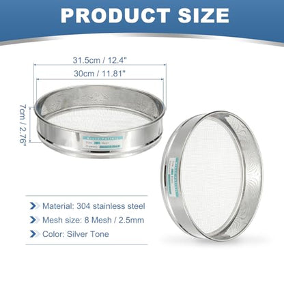PATIKIL 8 Mesh(2.5mm) Lab Sieve, 11.8"(30cm) Diameter Sifting Screen 304 Stainless Steel Wire Cloth Fine Mesh Sieve for Industrial Laboratory Home Soil Sifter Dry Sift Screens Hash - size: 8Mesh (2.5mm)