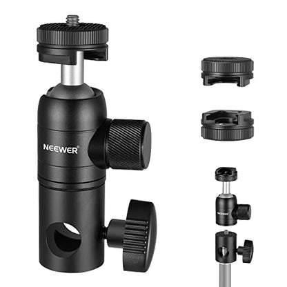 NEEWER Light Stand Mount Adapter w Cold Shoe & 1/4" Screw Mini Ball Head - style: ST-GM06