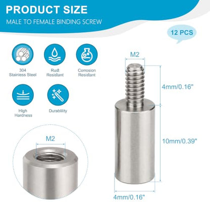 M2x10+4mm Standoff Extension Posts Screws Stainless Steel 12 Pcs - size: M2x10+4mm
