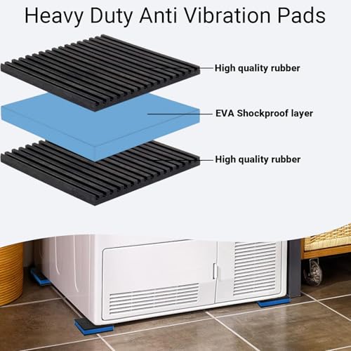 4 Pack Heavy Duty Anti Vibration Pads, 4" x 4" x 7/8" Ribbed Rubber Isolation Mat with EVA Core for Air Compressor, Treadmill, Washer, Dryer, HVAC, AC Unit – Noise Reduction, Non-Slip, Outdoor Ready