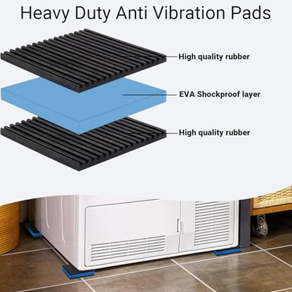 4 Pack Heavy Duty Anti Vibration Pads, 4" x 4" x 7/8" Ribbed Rubber Isolation Mat with EVA Core for Air Compressor, Treadmill, Washer, Dryer, HVAC, AC Unit – Noise Reduction, Non-Slip, Outdoor Ready