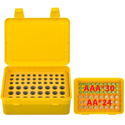 ALCYON Battery Organizer Box for 24 AA & 30 AAA Batteries-Yellow - color: yellow
