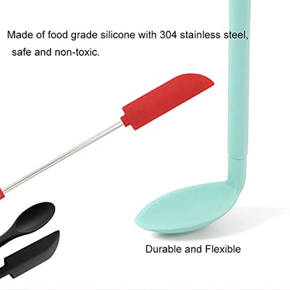 Mini Silicone Spatula Set Stretchable Makeup Spatulas Small Scooper and Spoon 2-in-1Tiny Spatula for Kitchen Bottle Beauty Jar, Adjustable Size and Reusable, 3Pcs