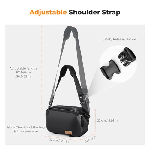 K&F CONCEPT 2 in 1 Camera Sling Bag, Everyday Shoulder Bag - color: 09 Black Medium