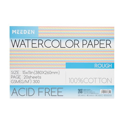 MEEDEN Cotton Watercolor Paper Block: 15" x 10" Rough Grain of 20 Sheets - color: Rough Grain, size: 10×15"