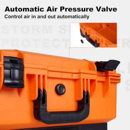 Large Rolling Camera Equipment Hard Case with Custom Foam,Waterproof and Shockproof for Drone,Telescopic Handle, Airplane Approved, 22.05x13.78x9.25in, Orange - color: Orange