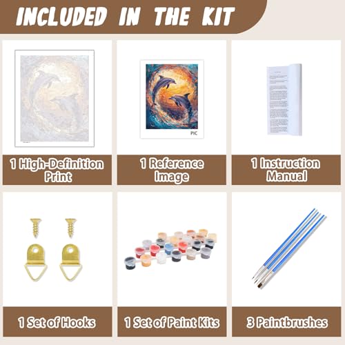 XTCIXAL Paint by Numbers Kit for Adults, Dolphin, 16X20 Inch - color: 19-Dolphin