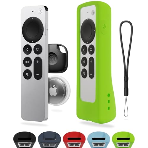 GripStand™ Scratch-Resistant Silicone Remote Cover for Apple TV – Compatible with AirTag, Fits Siri Apple TV 4K/HD (2nd & 3rd Gen), Stand-Up Design, Enhanced Grip, Lime Glow by 73&Sunny - color: Lime Glow