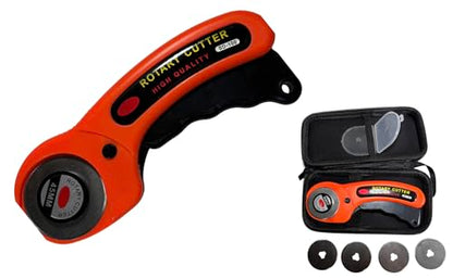 Ergonomic 45mm Rotary Cutter Comes with 5 Replacement Blades and Carrying Case (Orange) - color: Orange