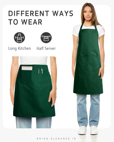 Syntus Chef Apron for Men Women with Pockets, Thick Grilling BBQ Apron - color: Dark Green