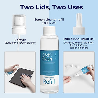 CLICK CLEAN Screen Cleaner Kit, 2 Cleaning Sprays with 4 oz Refill - size: 2 L116T Screen Cleaner Refill Kits