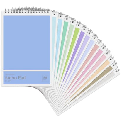 Steno Pads 6 x 9 Pastel Spiral Steno Notebooks Gregg Ruled 15Pack - color: Macaroncolor