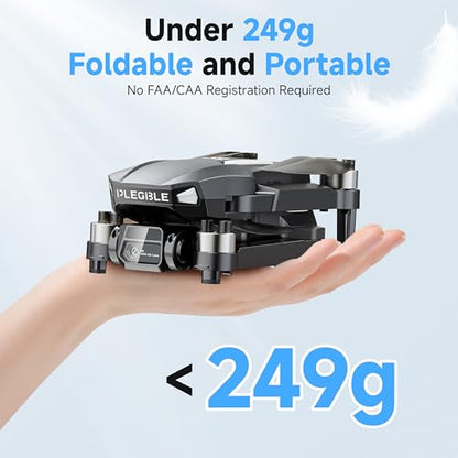 PLEGBLE Drones with Camera for Adults 4K, Beginner FPV Drone, 3 Batteries
