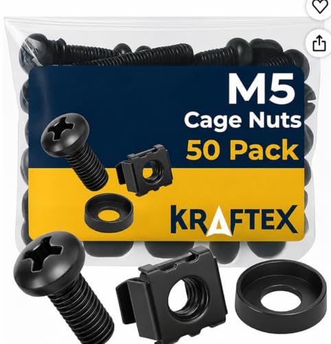 M5 Cage Nuts, Screws and Washers [Size: M5 x 19mm 50 Pack] Rack Mount Screws Hardware for use with Network and Server Rack Accessories, Routers, Cabinets and Enclosures. - size: M5 (50 Pack)