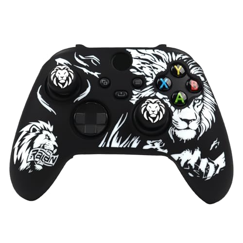 Lion Skin Compatible with Xbox Series X Wireless Controller, RALAN Protector Case， Customised Thumb Grips Cap - color: Lion Black White