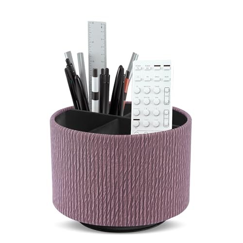 Round Leather Art Supply Organizer,Remote Control Holder,360 Degree Spinning,Multi-Functional Pencil Holder,4 Compartments Desktop Stationary Organizer(1-Wood Soil) - color: 1-Wood Soil
