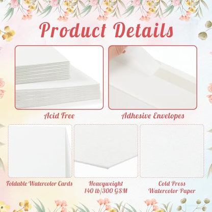 20 Sets Watercolor Cards with Envelopes, 4x6 Folded, 140Lb Cold Press - size: 4x6 Inch