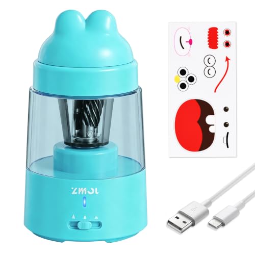 ZMOL Blue Bunny Electric Pencil Sharpener, 6-8mm, Rechargeable, Stickers - color: Blue