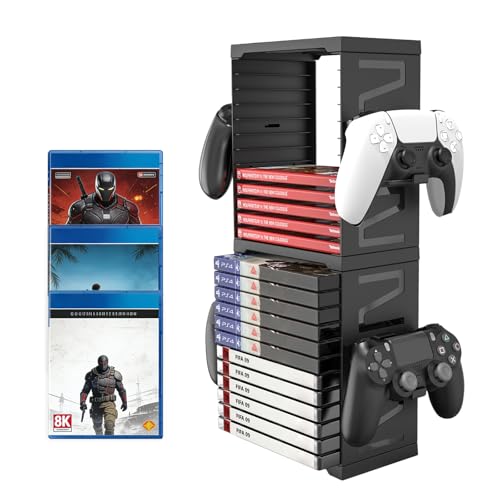 ASFSKY Video Game Storage Tower, 24-Game Organizer with 4 Controller Hooks - color: 24Pcs - 4Hooks