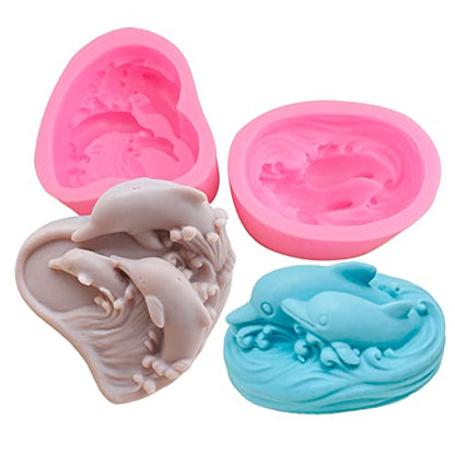 2Pcs Soap Molds Dolphin Silicone Molds 3D Sea Dolphin Shape Soap Candle Wax Mould Marine Epoxy Resin Casting Polymer Clay Art Craft Making Chocolate Fondant Cake Baking Mould Home Wedding Gift Decor - color: 2pc Dolphin