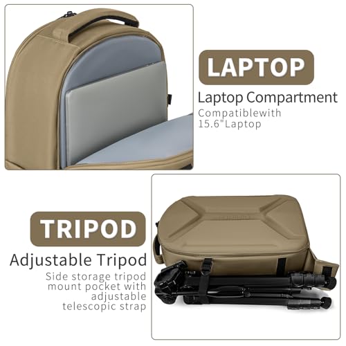 TORIBIO Large Hardshell Camera Backpack DSLR/SLR/Mirrorless Photography Bag - color: Khaki