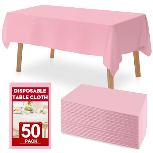 RowinsyDD 50 Pack Pink Plastic Tablecloth, Plastic Table Cloths Disposable - color: Pink