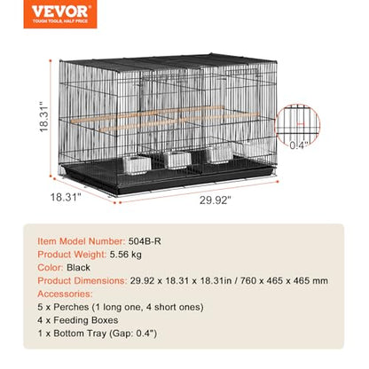 VEVOR 30-inch Flight Bird Cage, Stackable Divided Small Parakeet Cage for Parrots Canaries Cockatiels Lovebirds Finches Budgies Conures Macaws Pet Travel Birdcage with Handle and Perches - color: Black, Dividable