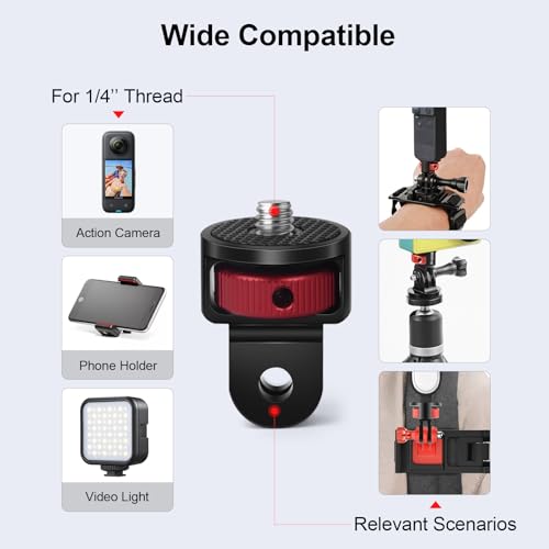 1/4" Aluminum Camera Mount Conversion Kit for Insta360 X4 X3/DJI Osmo Pocket 3/Go Pro 13/12/11/10,Lightweight Accessories Adapter for Tripod,Selfie Stick,Stabilizer & Action Gear