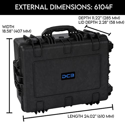 DCB Cases - Element 6104F | 24 x 19 x 11 Ext Dim | IP67 Waterproof | Pluck Foam Insert | Telescoping Handle | Rubberized Grips | Resin-Reinforced Injection Molded Plastic | 4 Latch Lid Close | Wheels