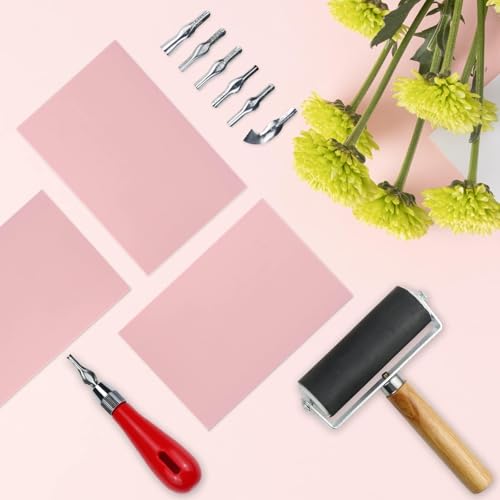 6 Pack Linocut Kit for Printmaking - 4"x6" Rubber Linoleum Blocks - size: 4"x6"-kit