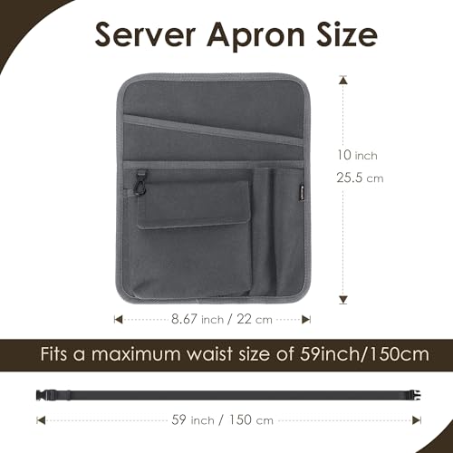 Likesing Server Apron, Serving Apron with Pockets for Waitress, Waiter Waist Tool Pouch Bag with 59'' Adjustable Belt - color: Grey-standard