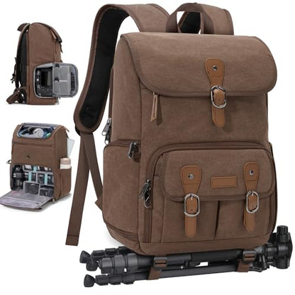 RAINSMORE Camera Backpack, DSLR SLR Mirrorless Camera Bag for Photographer - color: Coffee