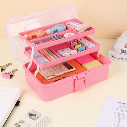 Hair Accessories Box,3-Layer Craft Tackle Art Tool Organizer Pink - color: Pink