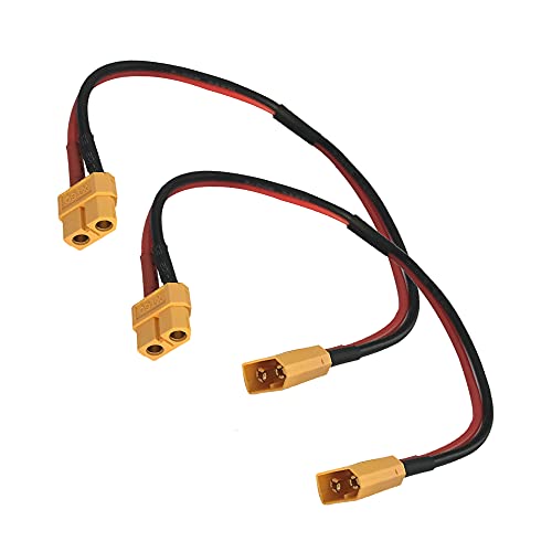 2-Pack XT60 Connector Plug Extension Cable Male to Female Adapter with 30cm 14awg Silicone Wire for RC Lipo Battery