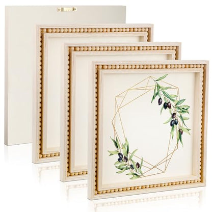 Wenqik 4 Pack Beaded Wood Panels Boho Style Wood Canvas Board, 8 x 8 Inch - size: 8 x 8 Inch
