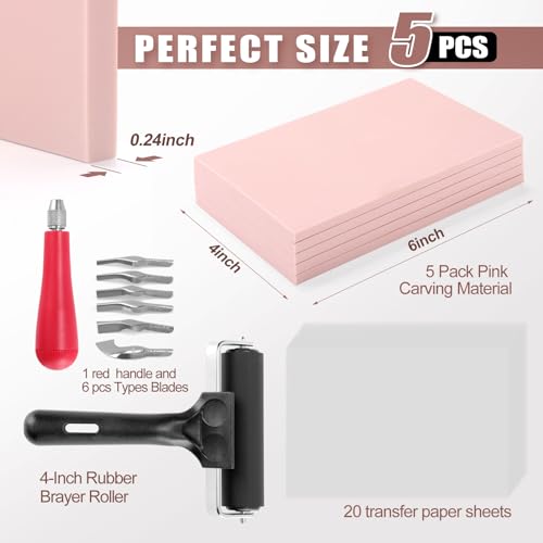 Bobblebro Linocut Kit for Printmaking, 5 PCS 4"x6" Rubber Linoleum Blocks - style: KIT-5PCS