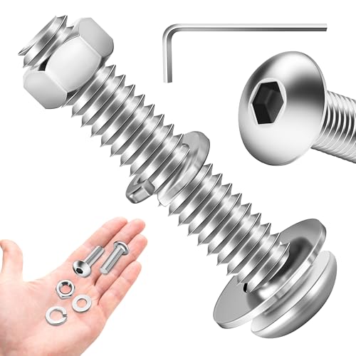 (20 Sets) 1/4-20 Bolt Assorted Screws Nuts and Bolts, 1/4 x 1-1/4" Button Head Socket Cap Bolts Screws, 1/4 20 Stainless Steel Bolts (304), Fully Threaded by Marysino - color: (Silver) 1/4"-20, size: 1-1/4"