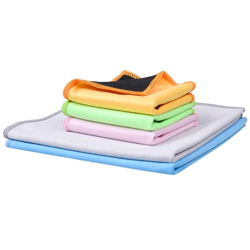 Eco-Fused Microfiber Cleaning Cloths - 5 Pack - Double-Sided Cleaning Cloths - Microfiber and Suede Cloth for Smartphones, LCD TV, Tablets, Laptop Screens, Camera Lenses (Multi Color & Size) - color: Multi Color