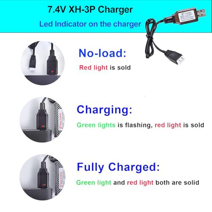 USB Charger Cable Set - Includes 1 Pack 3.7V SM-2P and 1 Pack 7.4V XH-3P Plug Connector Compatible with RC Car,RC Truck, RC Boat,Gel Blaster Splatter Ball Gun, Drone, USB Charging Cable