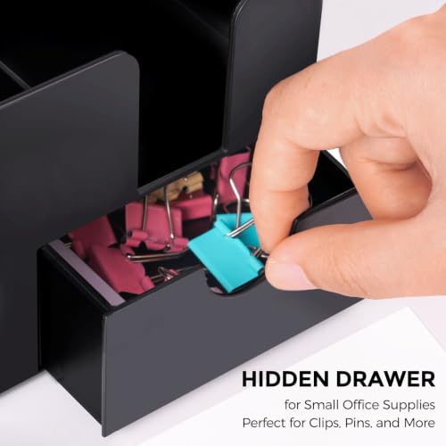 SKYDUE Small Desk Organizer with Sticky Notes Holder,Pen Holder for Desk - color: Black