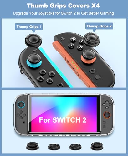 Spican Switch 2 Accessories 4 in 1 Bundle, Switch Carrying Case for Nintendo Switch 2/Switch/Oled, Split-Clear Protective CoverX1&Switch 2 ProtectorsX2&Grip CapsX4 for Nintendo 3DS & 2DS Games - size: 4 in 1 Bundle | Clear