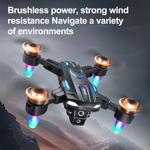 Foldable Drone with 8K ESC Dual Camera, Built‑in Screen Remote Controller, Brushless Motor, 4‑Way Obstacle Avoidance, Optical Flow Hover, 90° Adjustable Lens, RGB Night Lights Quadcopter for Adults Beginners