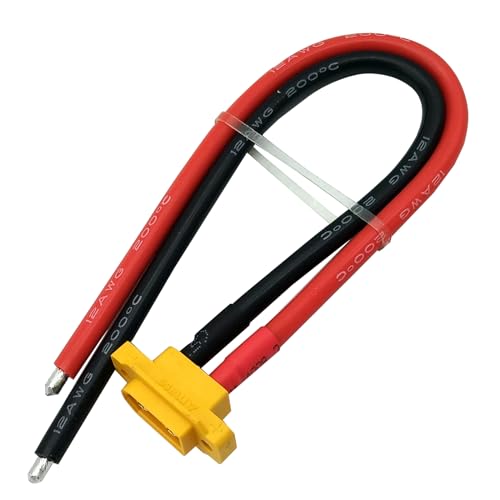 2pcs XT60E-M Plug Male Connector XT60 Mountable Pigtail Cable with 20CM 12AWG Cable for RC Lipo Battery FPV Racing Quadcopter Drone (XT60E-M Cable)