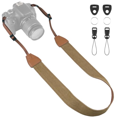 Universal Camera Strap - Camera Neck Strap, Adjustable Shoulder Straps Compatible with Canon, Fujifilm, Nikon, Olympus, Panasonic and other SLR and mirrorless cameras - Khaki and Brown - color: Khaki and Brown