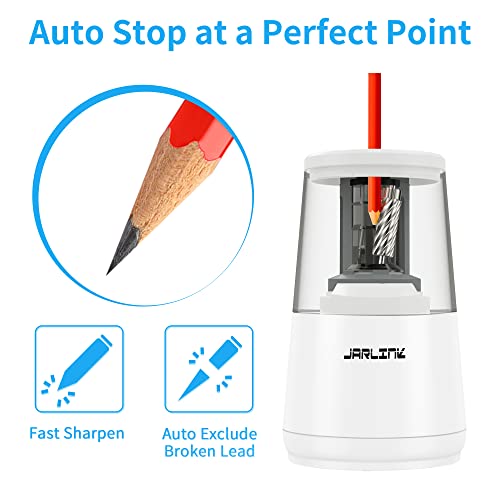 JARLINK Electric Pencil Sharpener, Heavy Duty Helical Blade, Auto Stop - color: White